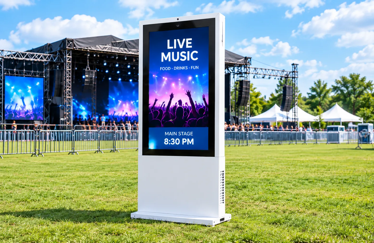 Large outdoor display at a festival stage and event venue