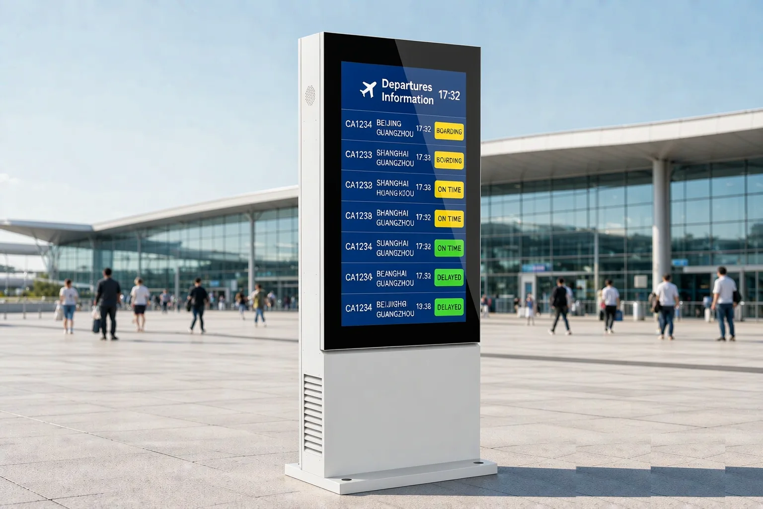 Outdoor digital signage in an airport terminal and transportation hub